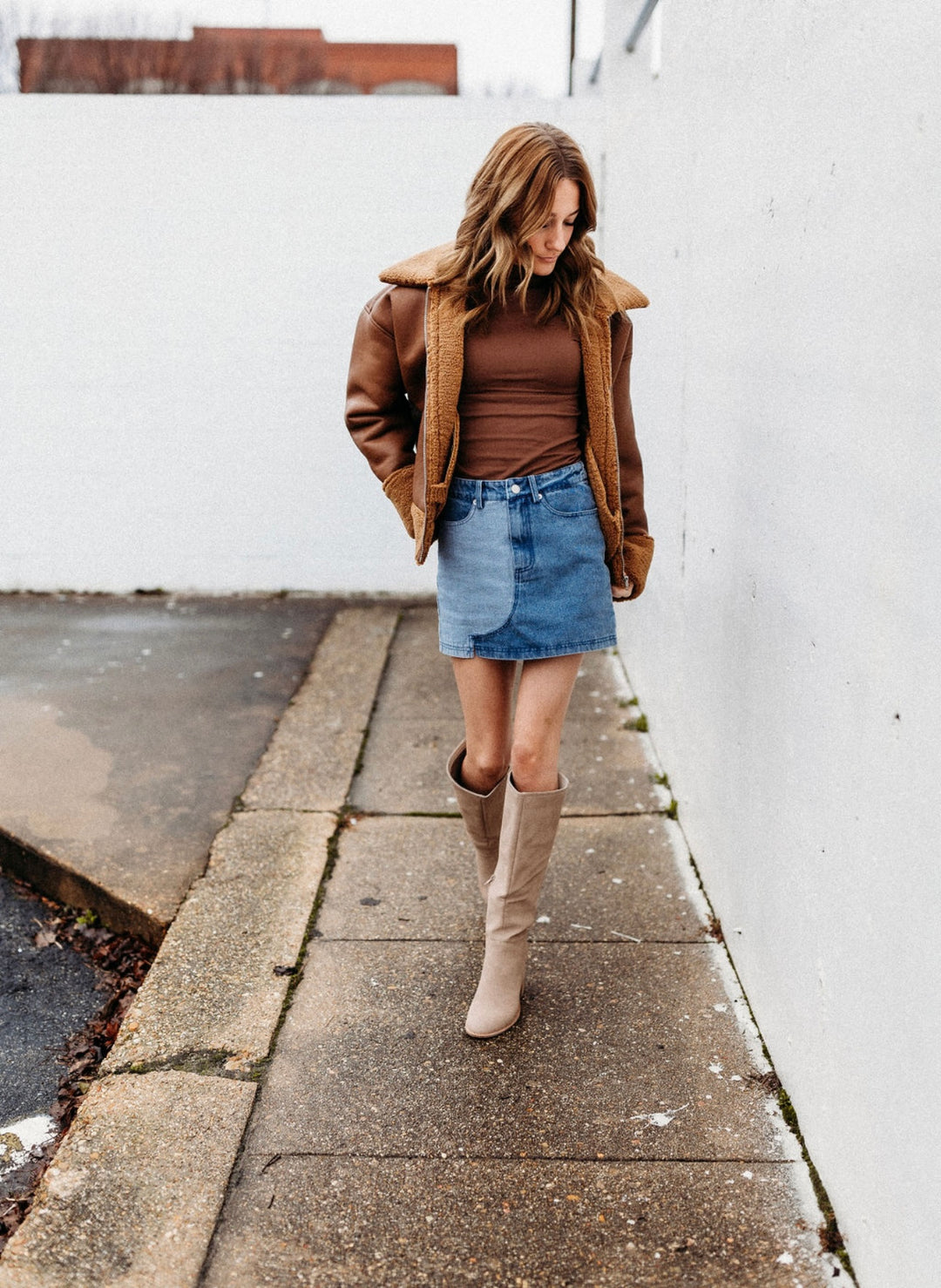 Zipper Front Shearling Faux Leather Jacket