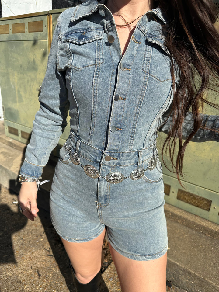 Long Sleeve Denim Rompers