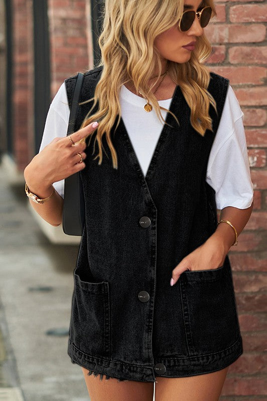 Hipster Denim Sleeveless Vest +