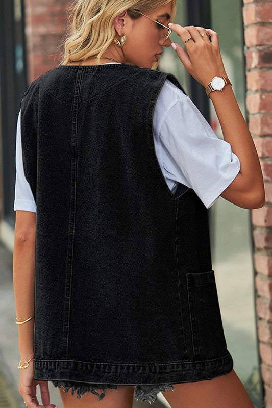 Hipster Denim Sleeveless Vest +