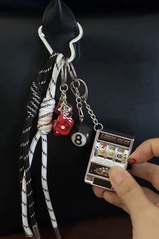 Pool Ball Dice Pendant Woven Rope Keychain