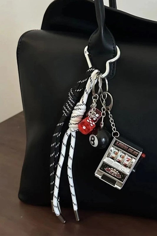 Pool Ball Dice Pendant Woven Rope Keychain