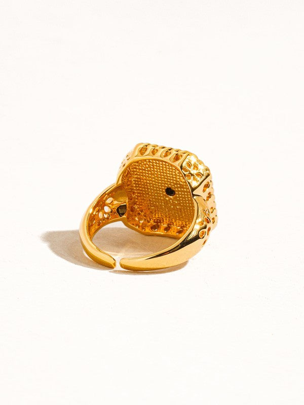 18K Gold Red Enamel Vintage Adjustable Ring