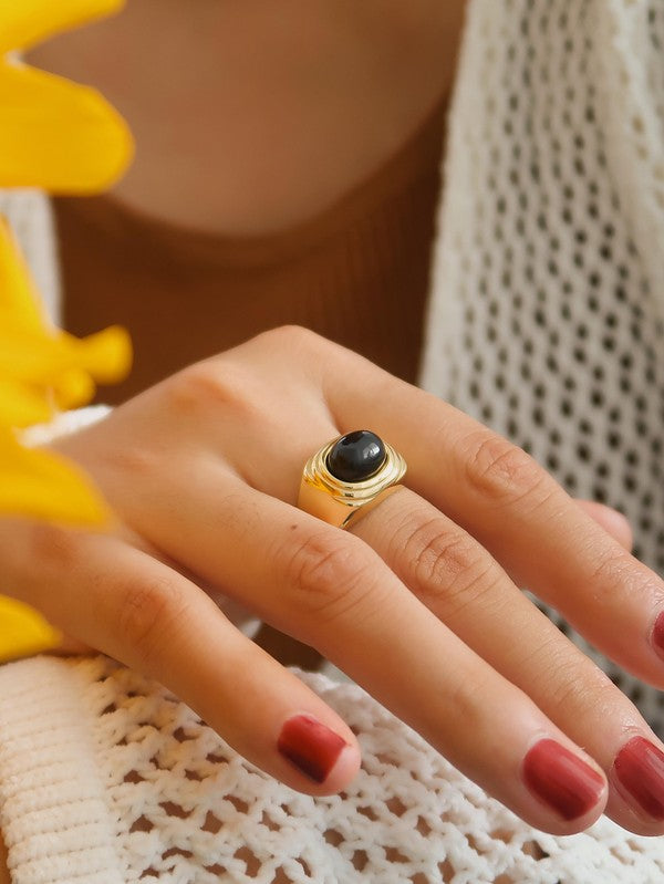 18K Gold Non-Tarnish Agate Stone Ring