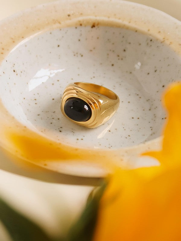 18K Gold Non-Tarnish Agate Stone Ring