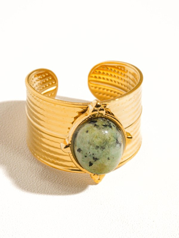 18K Gold Non-Tarnish Stone Bold Adjustable Ring
