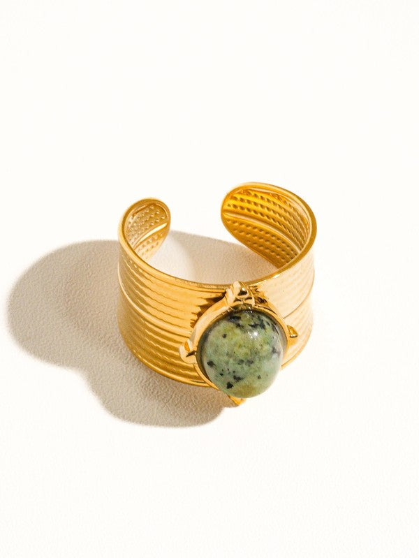 18K Gold Non-Tarnish Stone Bold Adjustable Ring