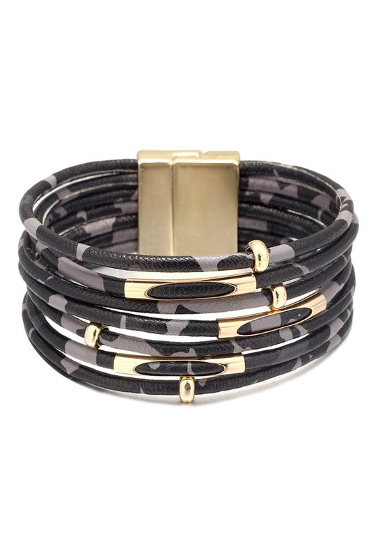 Multilayer Leopard Leather Tube Pipe Bracelet