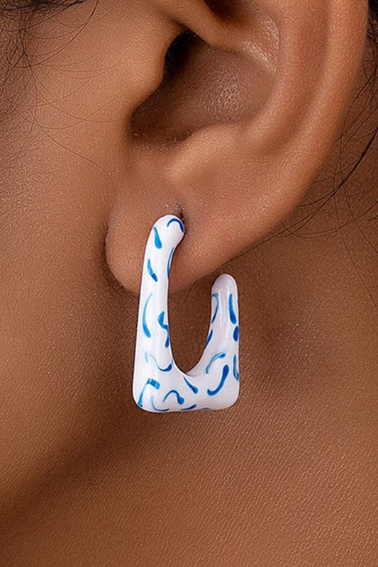 Blue And White Porcelain Square Enamel Earrings