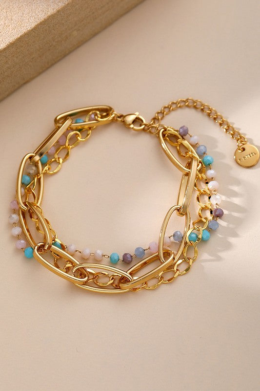 CRYSTAL STONE STAINLESS STEEL LINK BRACELET