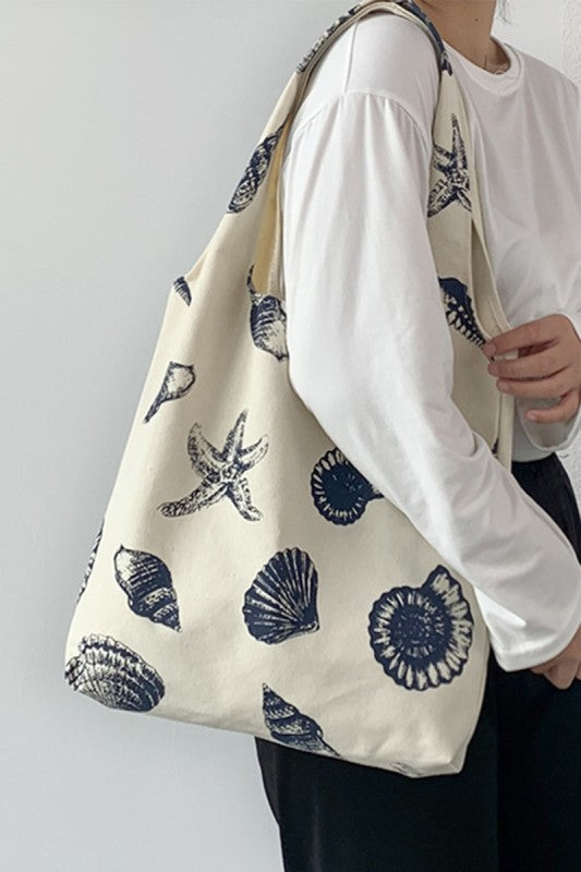 Boho Starfish Shell Canvas Shoulder Tote Bag