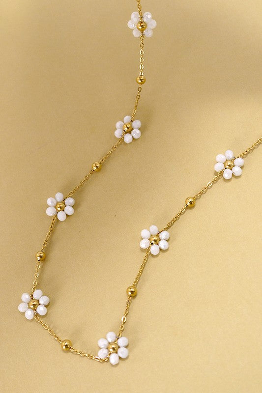 Summer Multi Beaded Flower Charm Necklace