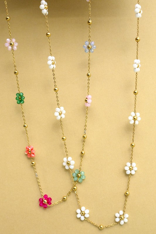 Summer Multi Beaded Flower Charm Necklace