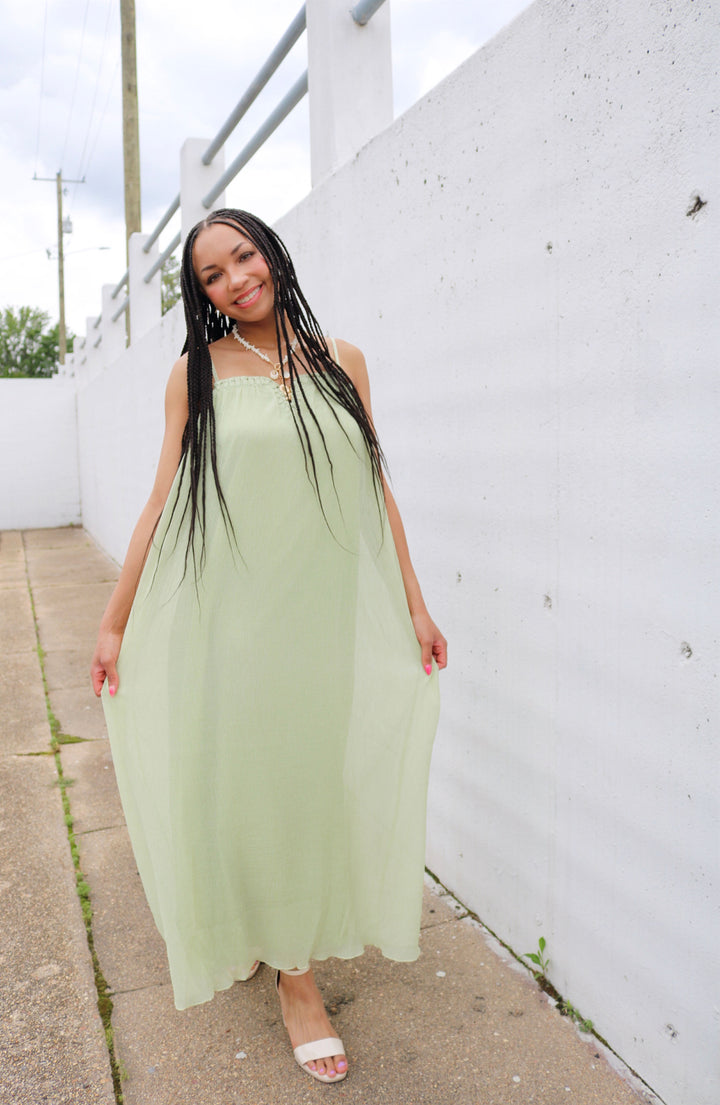 Crinkled Chiffon Midi Dress With Braided Detail