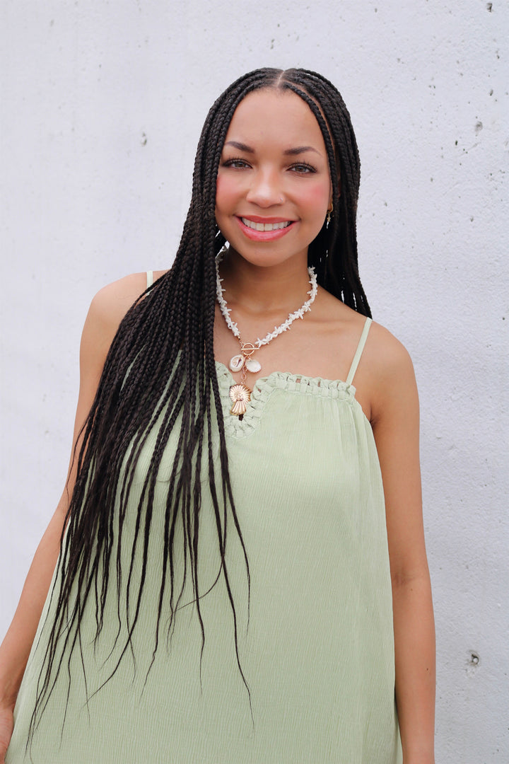 Crinkled Chiffon Midi Dress With Braided Detail