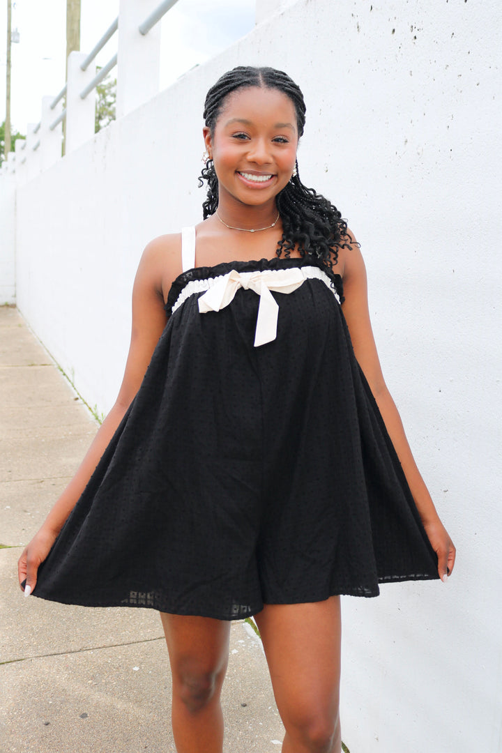 Relaxed Fit Flowy Romper With Front Bow Detail