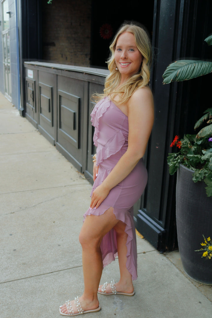 Strapless Knit Midi Dress W/ High Leg Slits & Ruf