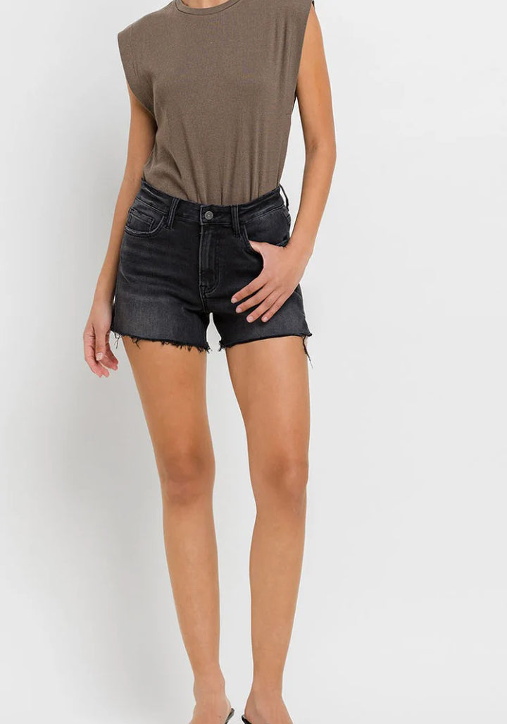 High Rise Side Slit A Line Denim Shorts